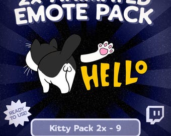 Kawaii Kitty animiertes Emote-Paket für Twitch und Discord, süße Katzen-Hallo-Winke-Emotes, lustige Katzenpfoten-Begrüßung, VTuber-Asset