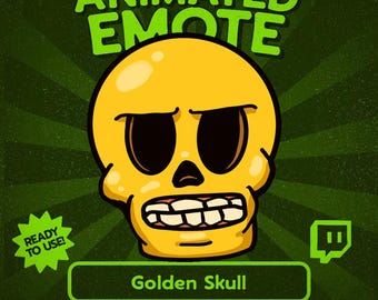 Kawaii Golden Skull Animated Twitch Emote – Halloween Skeleton Reaction GIF for Streamers, Discord & Kick