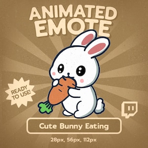 Animated Bunny Twitch Emote: Kawaii Rabbit Eating Carrot (GIF Digital Download)