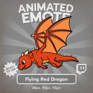 Flying Red Dragon Animated Emote | Cute Kawaii Fantasy GIF for Twitch, Discord, Kick | RPG Mythical Creature Emote