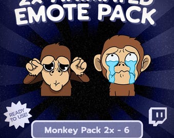Kawaii-Affen-Emote-Paket für Twitch und Discord, Paket mit traurigen und weinenden Affenreaktionen, 2 niedliche GIF-Emotes für Kick-Streamer