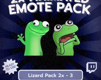 Kawaii 2er-Pack animierte Echsen-Emotes für Twitch und Discord, lustige Gecko-Reaktions-Emotes für Streamer, VTuber-Chat und Gaming-GIFs