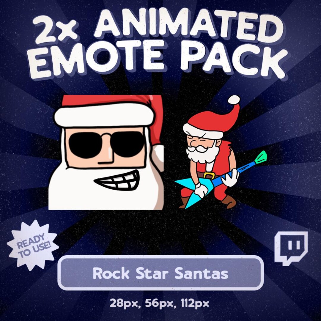 Kawaii Rock Star Santa Animated Emote Pack for Twitch and Discord, Cool ...