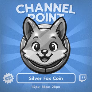 Kawaii Silver Fox Coin Channel Point for Twitch, Cute Fox Reward Icon for Streamers, Shiny Animal Emote for Community Fun