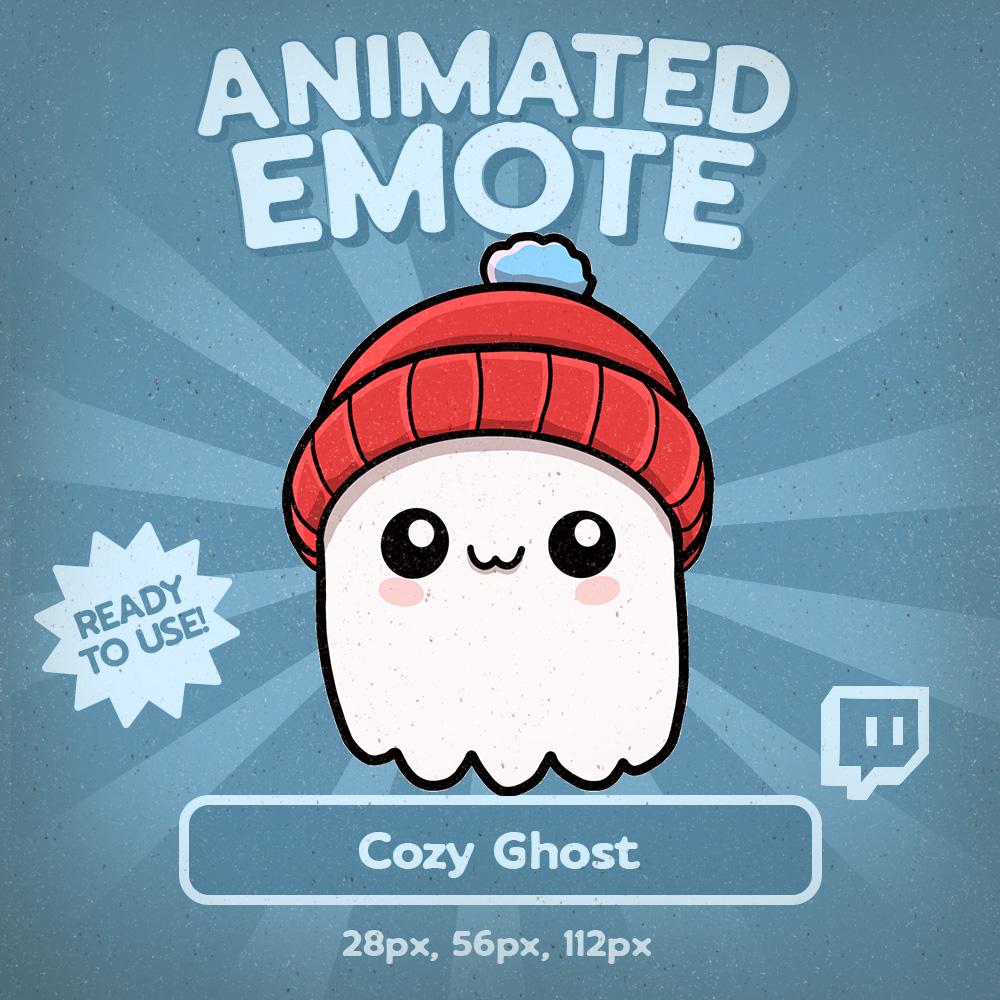 Kawaii Cozy Ghost Animated Twitch Emote, Cute Winter Beanie Emote for Streamers, Wholesome Spooky Reaction for Discord and Kick