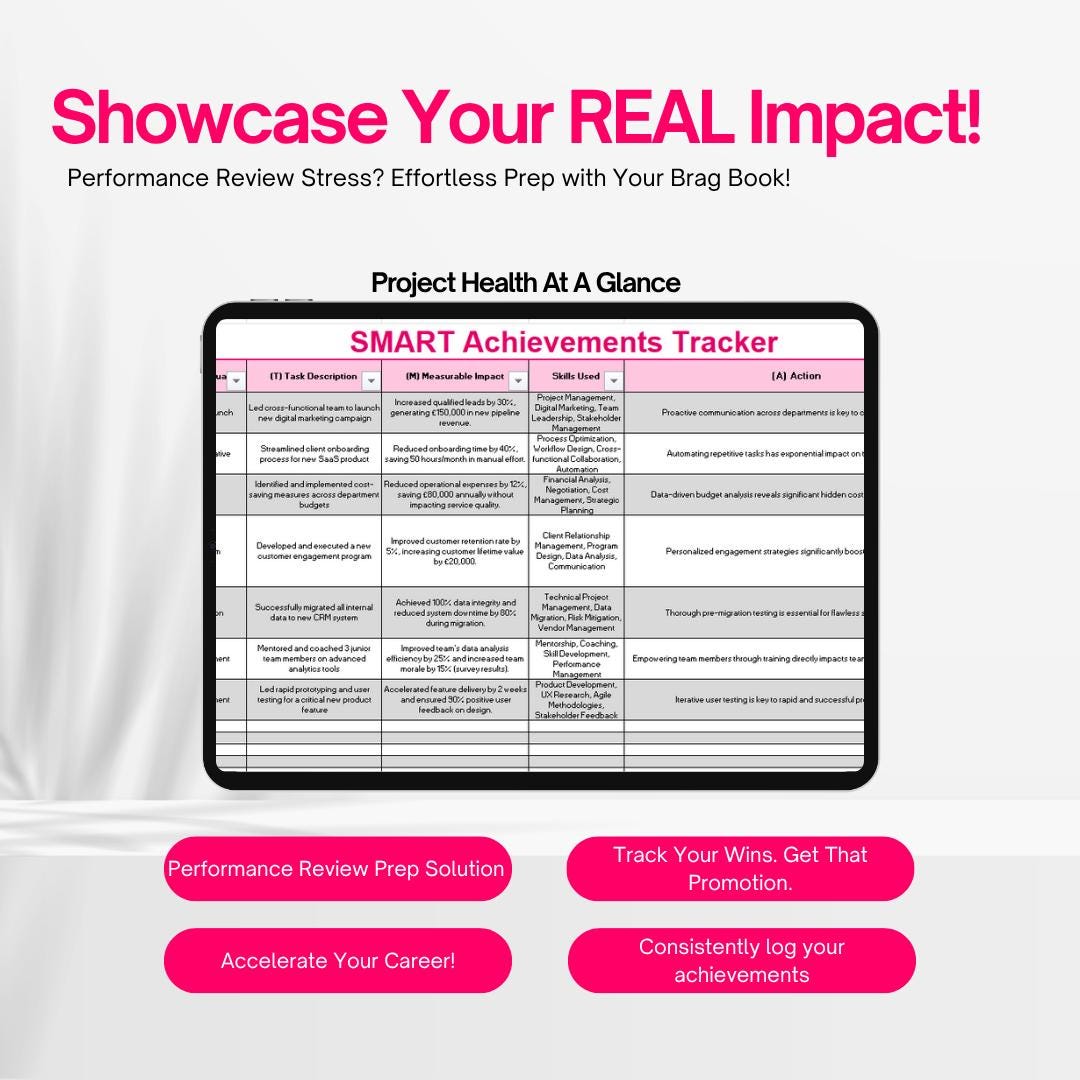 Achievements Tracker Excel Template: Career Growth, Performance Review (Digital Download)