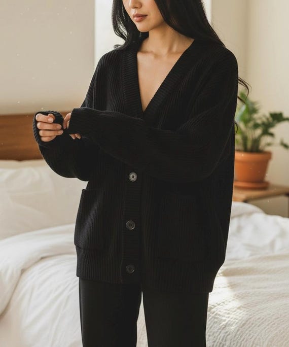 slouchy cardigan womens black chunky knit cardigan