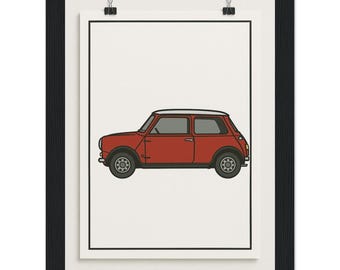 Minimalist Red rover Mini Cooper S Side Profile Art Print – Modern Framed Poster,  Classic Matte Paper Wooden Framed Poster