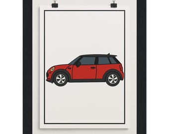 Minimalist Red Mini Cooper S Side Profile Art Print – Modern Framed Poster,  Classic Matte Paper Wooden Framed Poster