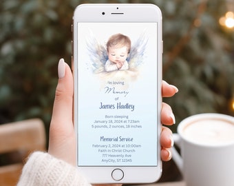 Funeral Evite, Memorial Announcement Digital Invites, Electronic Invitation Template, Smartphone Funeral Evite, Baby boy Angel #71