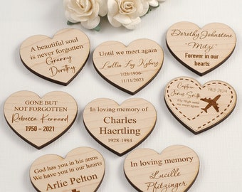 Funeral Favors, Personalized 1.5 inch Wooden Heart tokens for Celebration of Life, Memorial, In Loving Memory, Remembrance, Tribute, Favours