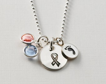Sterling Silver - Pregnancy and Infant Loss Awareness Necklace - Ribbon