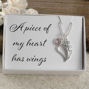 Sterling Silver -A piece of my heart has wings, memorial for dad, mom, sister, brother, aunt, uncle, baby, miscarriage, infant loss necklace