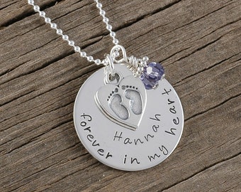 Sterling Silver - Forever in my heart - Personalized Remembrance Necklace - Engraved Sympathy Gift