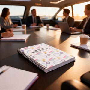 Colorful One-on-One Meeting Notebook on a conference table during a professional office meeting