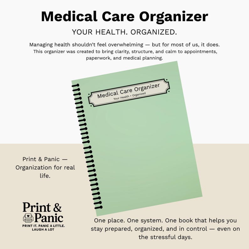 Medical Care Organizer notebook with overview of health tracking and organization features.