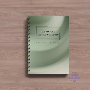 One-on-One Meeting Notebook, Manager Planner, Team Lead Journal, Sage Green Office Notebook