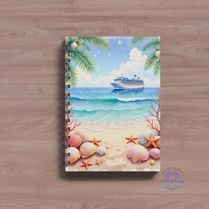 Cruise Journal | 7 or 14 Day Cruise Planner | Pre-Cruise Travel Pages Option | 6x9 Spiral | Shell Beach