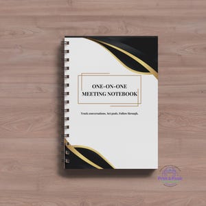 One-on-One Meeting Notebook, Manager Notebook, Team Lead Meeting Journal, Black Gold Office Gift