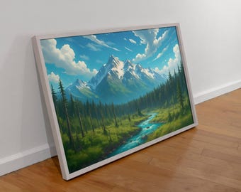 Glacier River Mountain Landscape Print: Nature Photography Home Decor (Digital Download)