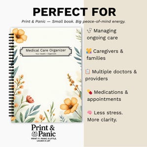 Floral Medical Care Organizer designed for caregivers, appointments, and medication tracking.