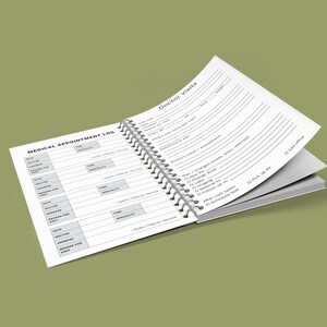 Medical Care Organizer open pages shown with angled perspective and neutral background.