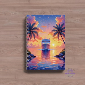 Cruise Journal | 7 or 14 Day Cruise Planner | Pre-Cruise Travel Pages Option | 6x9 Spiral | Sunset Sail