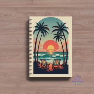 Sunset Escape Spiral Notebook, 6x9 Lined Beach Journal, Palm Tree Travel Notes Gift