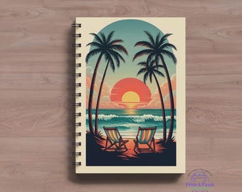 Sunset Escape Spiral Notebook, 6x9 Lined Beach Journal, Palm Tree Travel Notes Gift