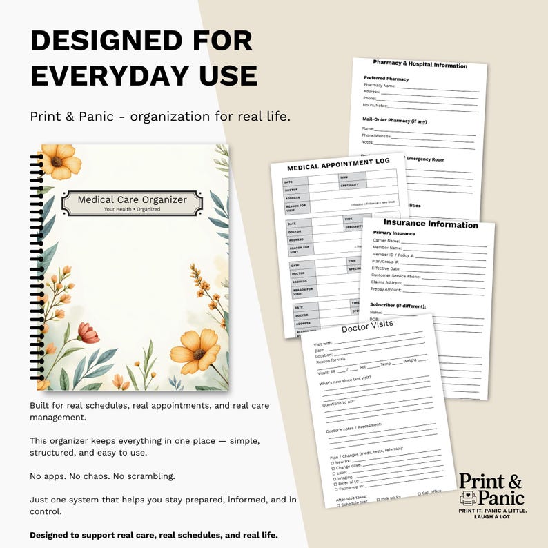 Floral Medical Care Organizer notebook with caregiver-friendly planning features and organization tools.