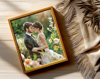 Ritratto personalizzato da foto / Dipinto ad acquerello digitale personalizzato / Regalo per matrimonio, anniversario, famiglia