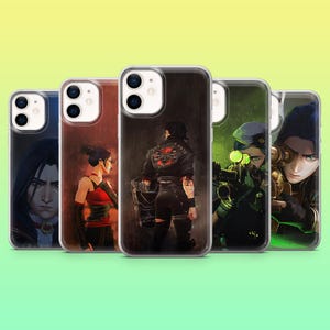 May include: Five phone cases showcasing character art. The cases feature detailed illustrations of various characters, with a range of colours and styles. The cases are designed to fit a smartphone.