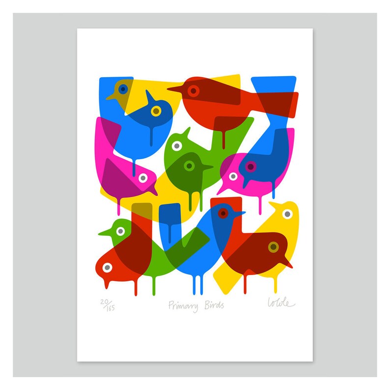 Primary Birds by Lo Cole Limited Edition fine art print image 1