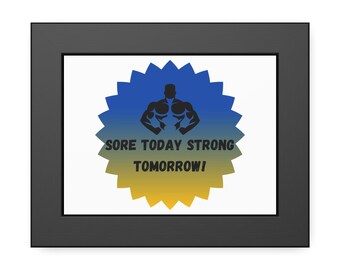 Póster enmarcado de motivación para el fitness: "¡Hoy con dolor, mañana con fuerza!". Humor, broma y accesorios de gimnasio.
