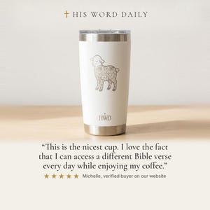 Daily Bible Verse Tumbler, Lamb Design, Scan for Today's Scripture, 20 oz Insulated