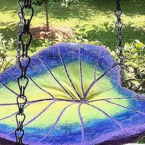 bird bath handcrafted elephant ear leaf concrete handpainted