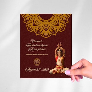 Arangetram invitation template, Printable bharatanatyam digital invite, Indian classical dance & South indian dance invite, Instant download