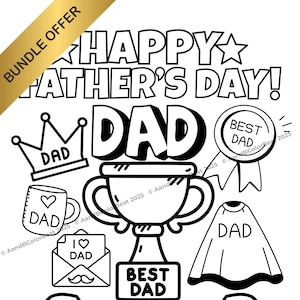 Bundel Vaderdagkleurplaten – 9 afdrukbare 'Happy Father's Day'-vellen met leuke papa-iconen voor kinderen en peuters DIY Vaderdagkaarten