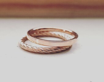 Rose gold Stacking Band • Custom name Ring • Dainty Name Ring • Initials Ring • Minimalist rope ring • Stacking Personalized skinny Rings