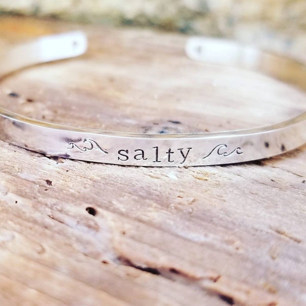 Salty cuff bracelet, personalized cuff bracelet, silver personalized jewelry, maine jewelry, ocean inspired, beach wedding bridesmaid gift