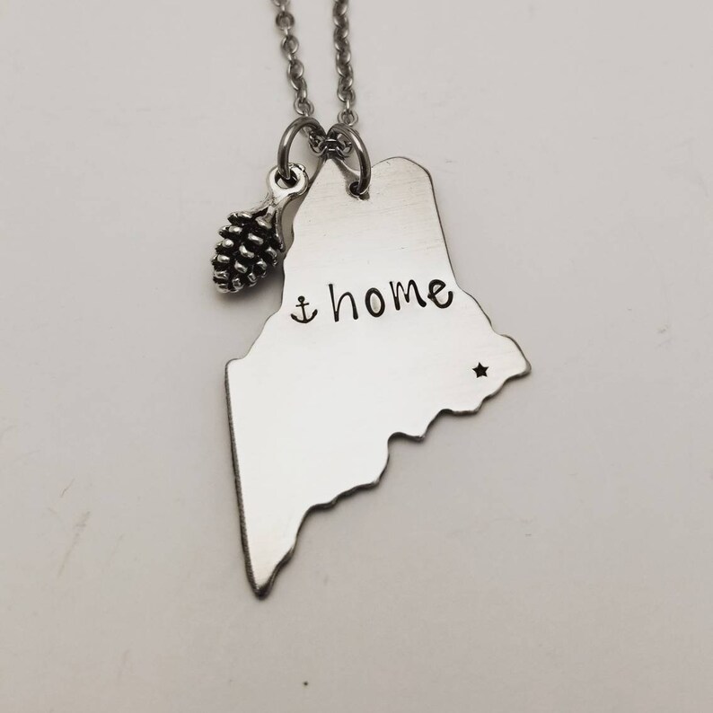 Maine Necklace Maine State Charm Maine Jewelry Copper Etsy