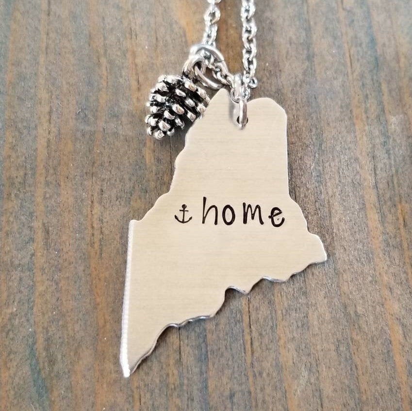 Maine Necklace Maine Charm Maine Jewelry Copper Silver Etsy