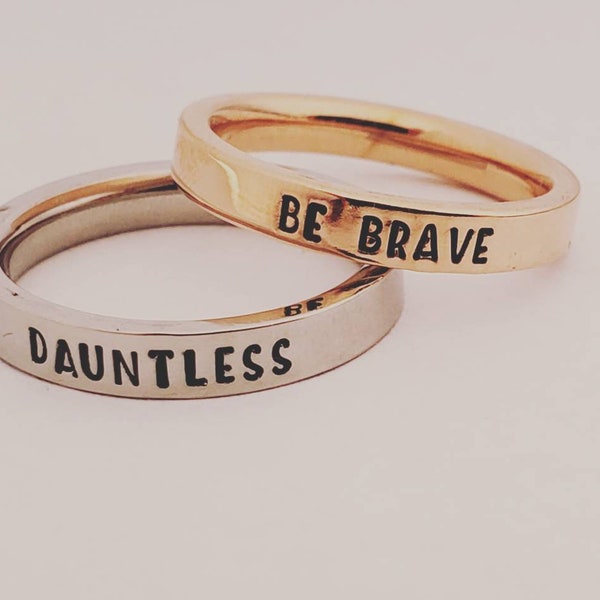 Be brave ring, Dauntless ring, divergent theme rings, teenager jewelry, book theme jewelry