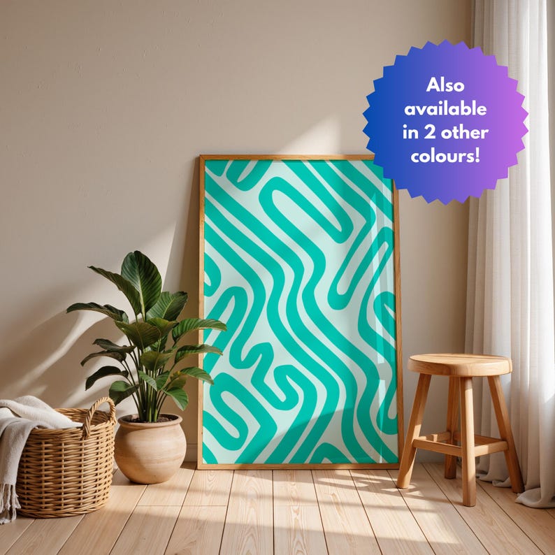Modern Teal Abstract Wall Art Print | Coastal Minimalist Poster, Sea ...