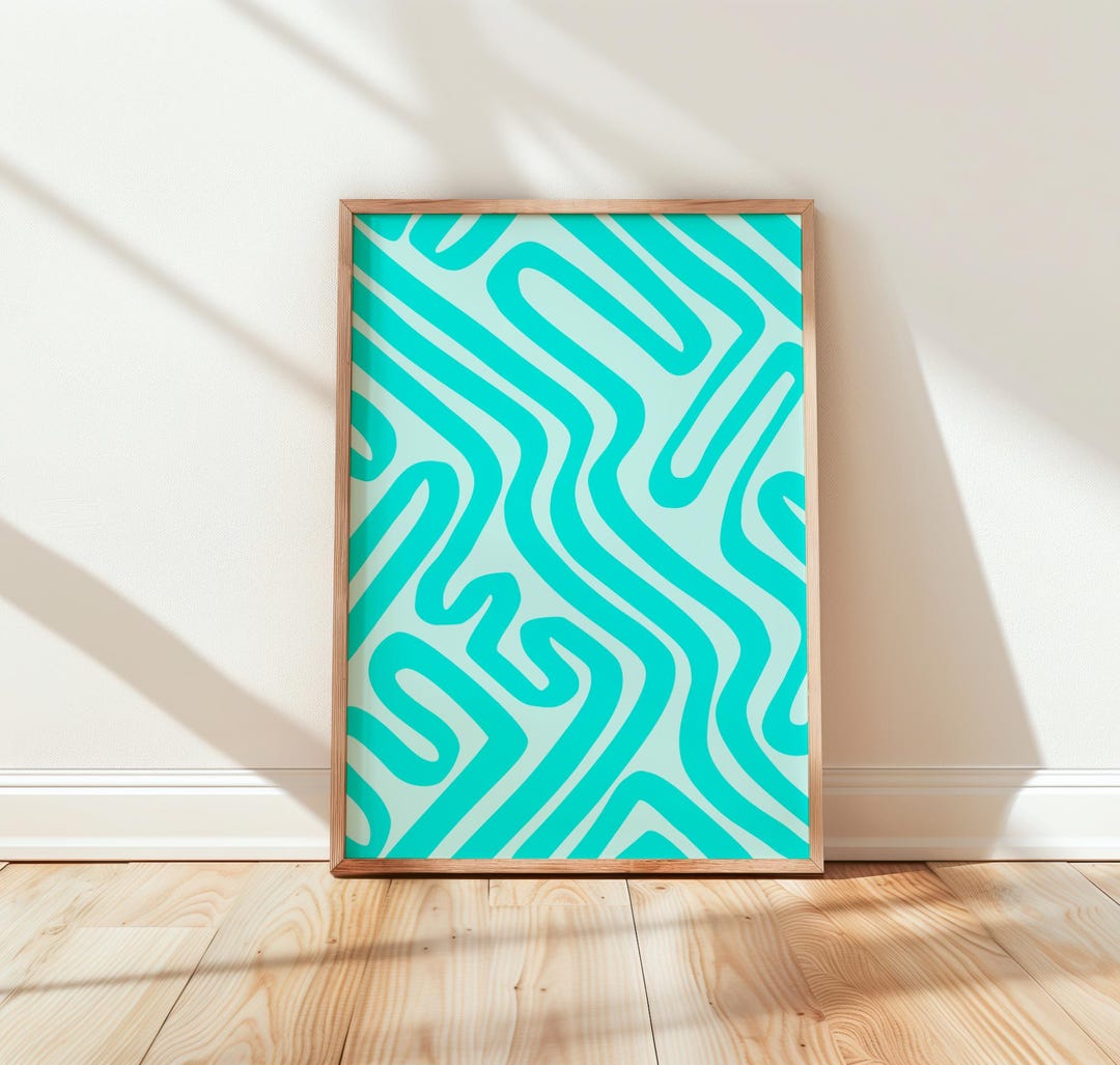 Modern Teal Abstract Wall Art Print | Coastal Minimalist Poster, Sea ...