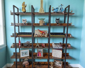 Triple Wide Industrial 6-Tier Bookcase – Home Office Display Shelf
