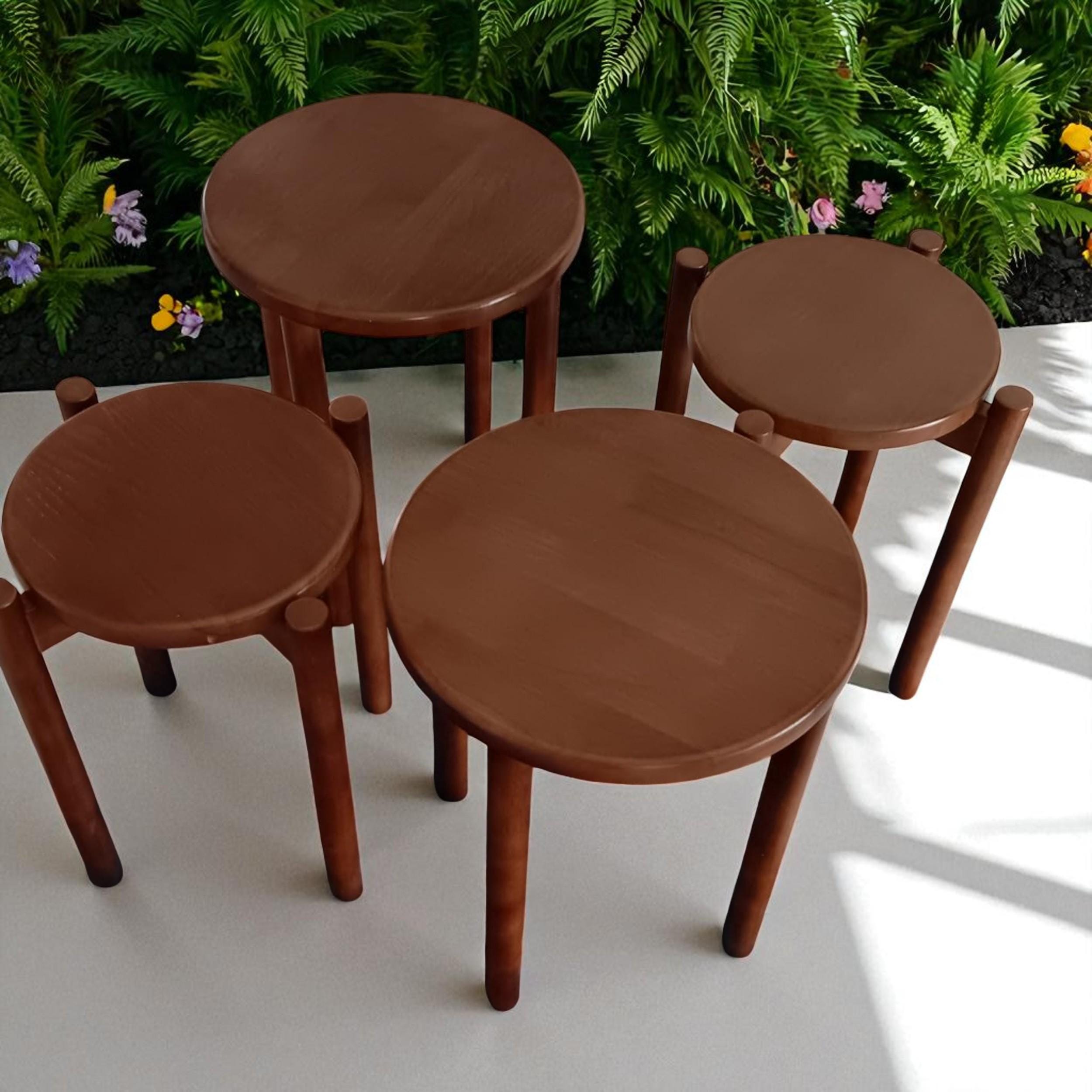Stackable Wooden Stools Set of 4 – 18 Inch Round Nesting Side Tables ...