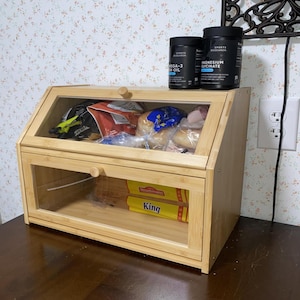 Farmhouse Bread Box for Kitchen Countertop Bread box Double Layer Bamboo Wooden, Kitchen Food Storage