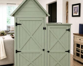 Outdoor Woden Storage Cabinet - Waterproof Metal Roof