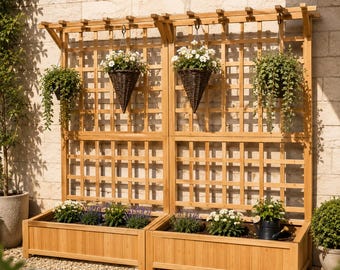 Handmade Wooden Raised Garden Bed with Lattice Trellis